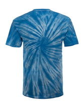 Sky blue single spiral tie-dye tee shirt by SpectraUSA, showcasing a vibrant spiral pattern on the front and back.