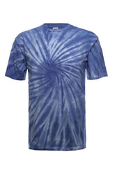 Sky blue Spiral Tie-Dye T-shirt by SpectraUSA, front view showcasing vibrant, swirling spiral design on casual tee.