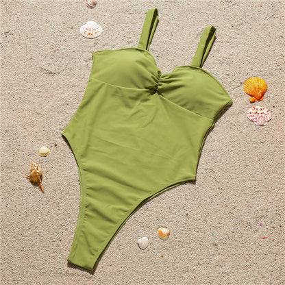 Bikini One-Piece Solid Color Ruched Sexy Swimsuit