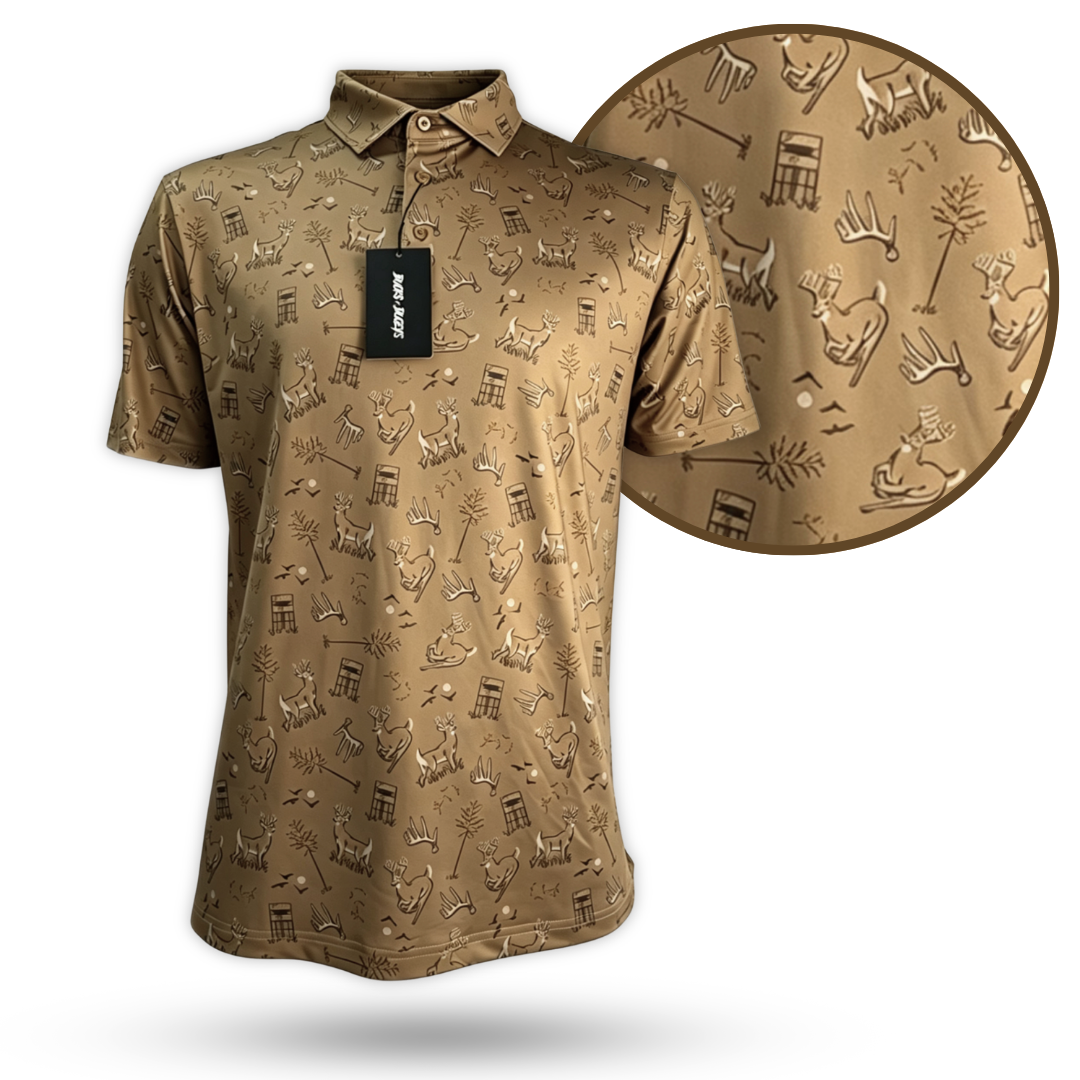 Bow Crew Apparel Antler Club golf T-shirt with a stylish antler graphic, ideal for outdoor and bow hunting enthusiasts.