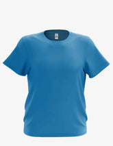 Turquoise youth crew neck shirt for kids by SpectraUSA, front view showcasing comfortable fit and soft fabric.