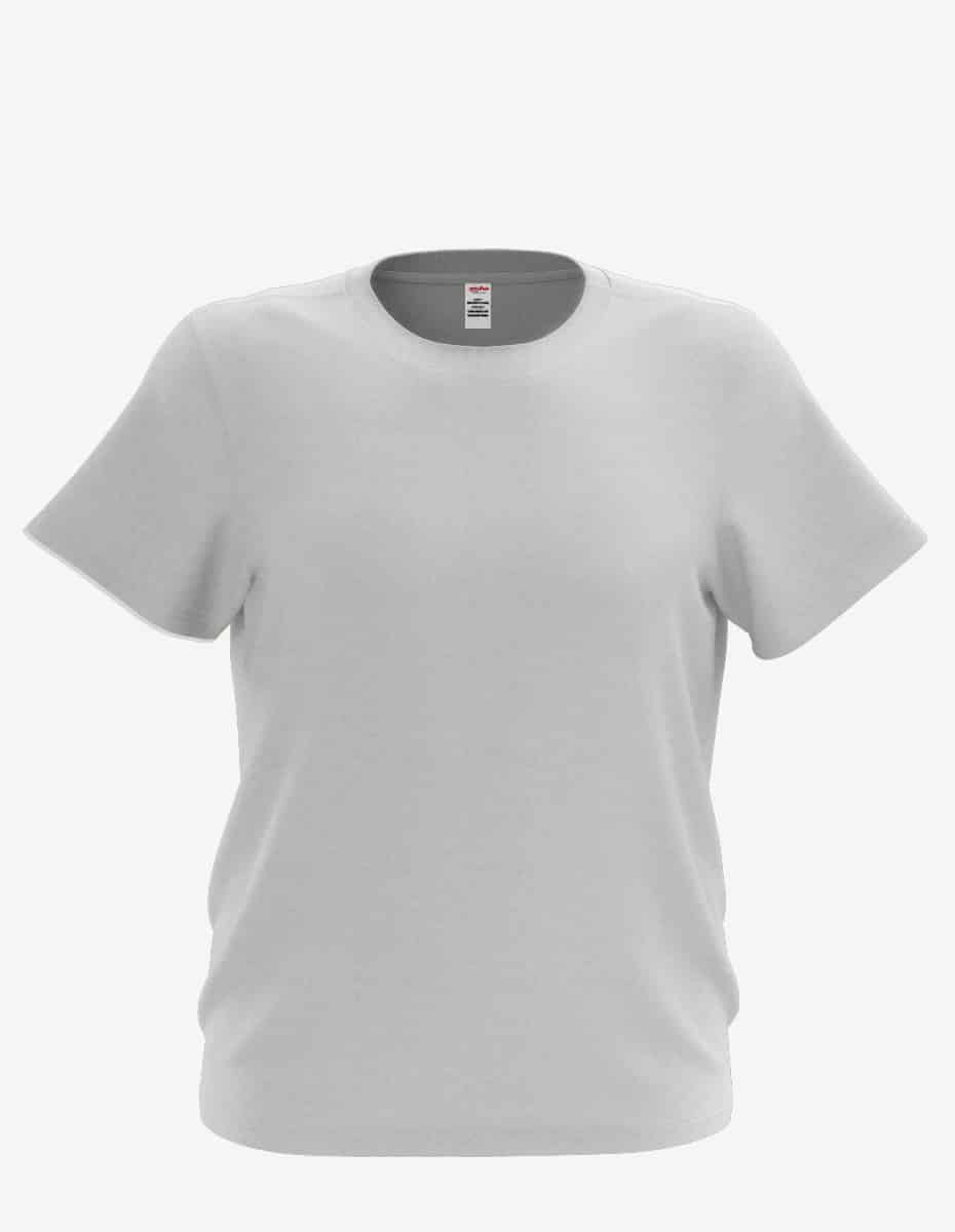 White youth crew neck t-shirt by SpectraUSA, front view showing soft cotton fabric and classic fit for kids.