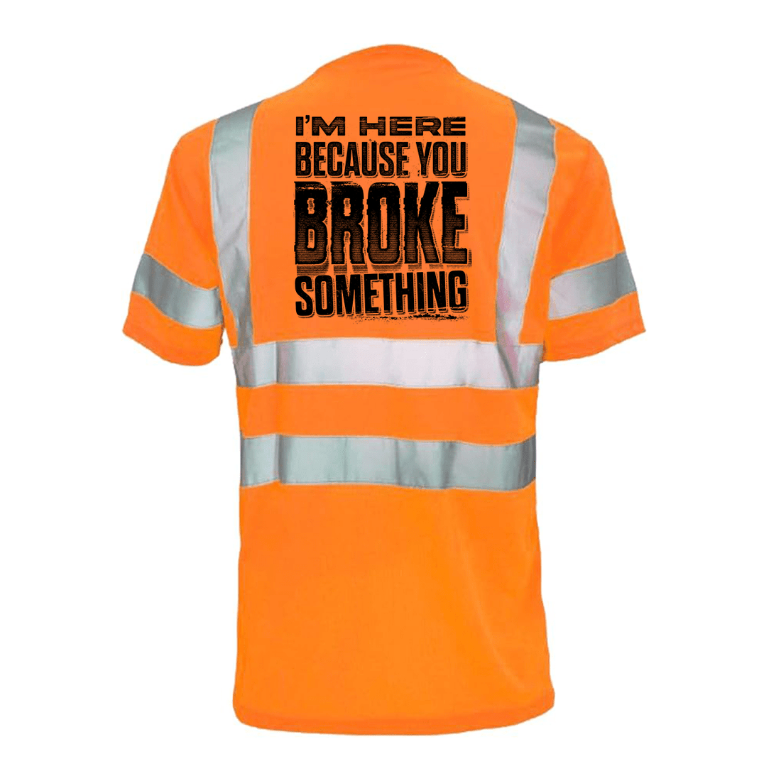Reflective safety T-shirt by Armed American Supply with high-visibility reflective strips and bold "Broke Something" print.