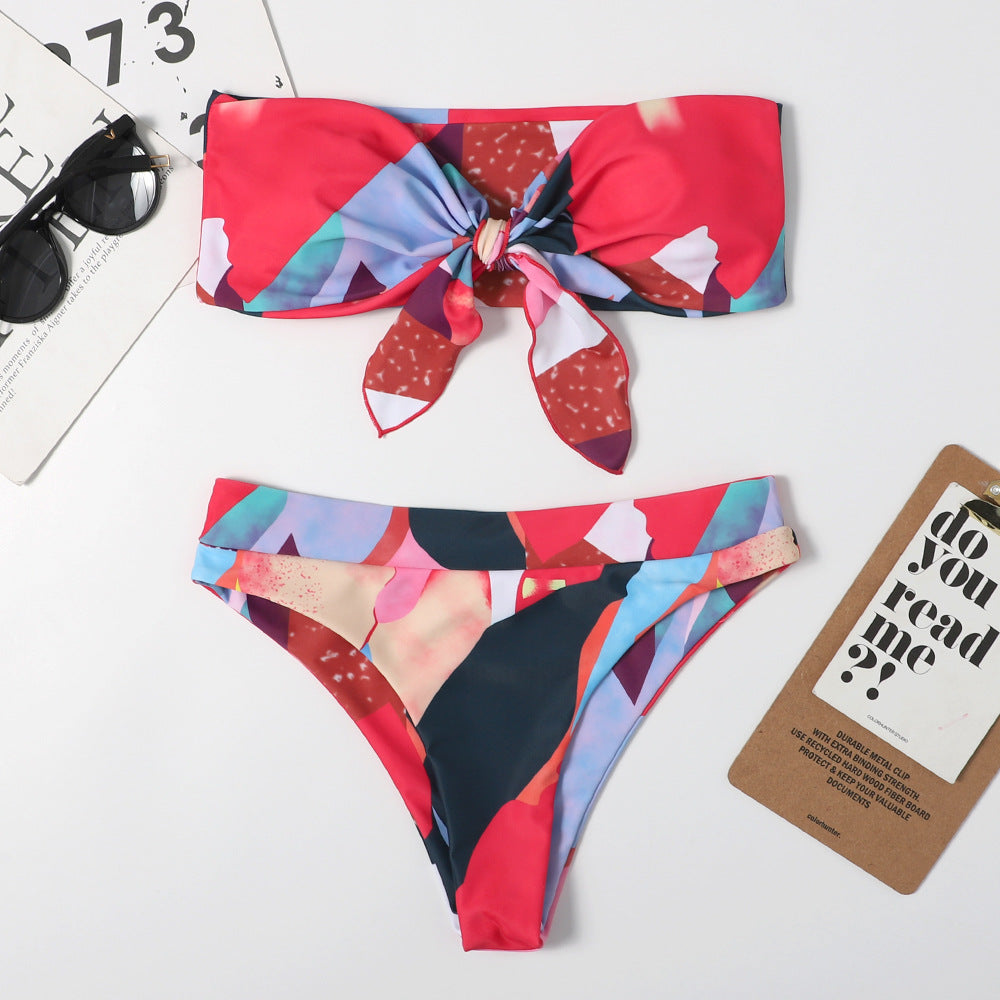 Duplex Printing Bowknot Sexy Women Split Bikini Multi-Color Triangle Beach Spring Swimsuit Swimsuit
