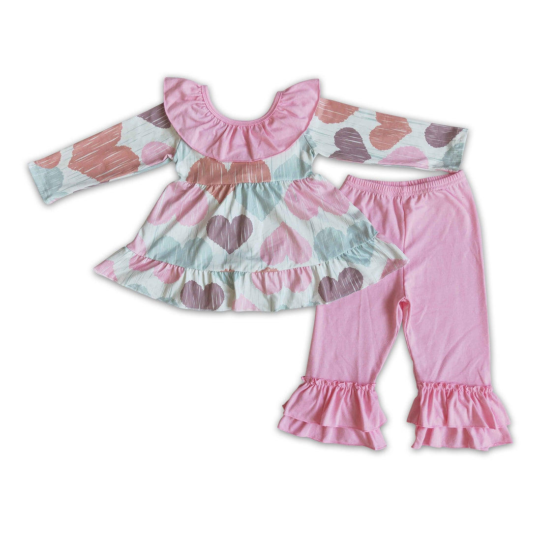 Heart print backless tunic pink pants boutique girls Valentine&