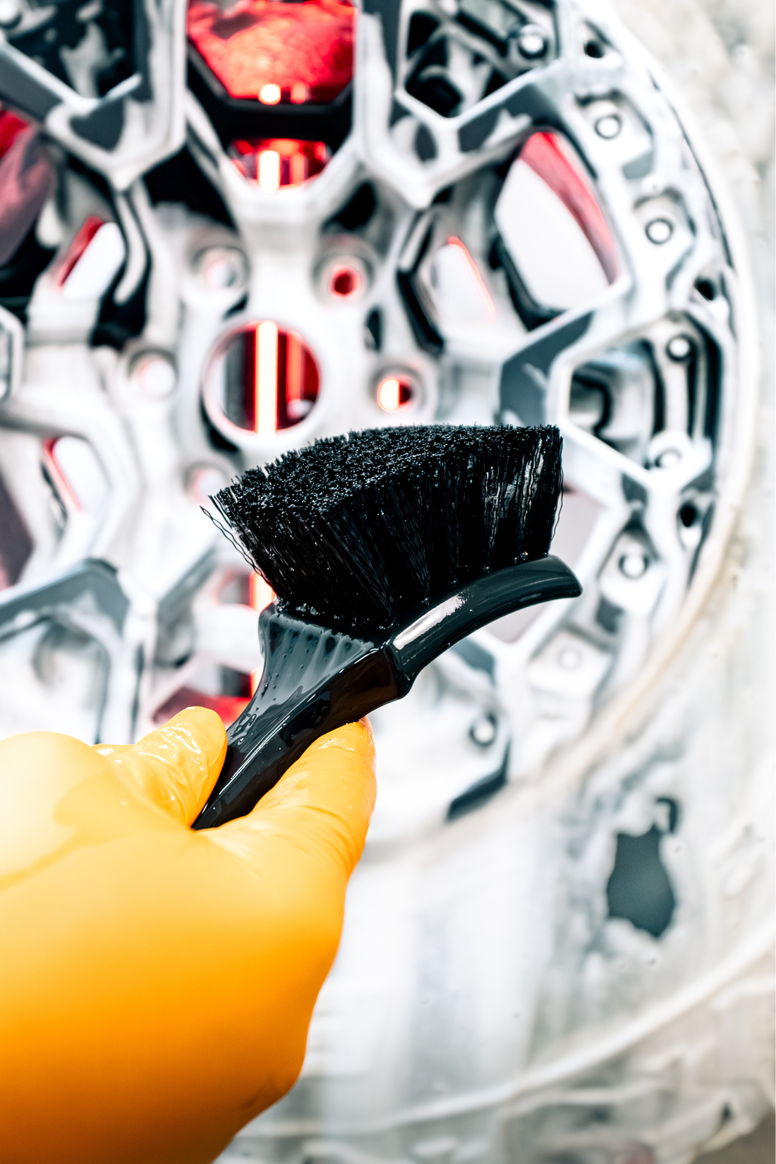 Blackline Car Care Blackline® Stiff Tire Brush with stiff bristles for cleaning vehicle tires and wheels.
