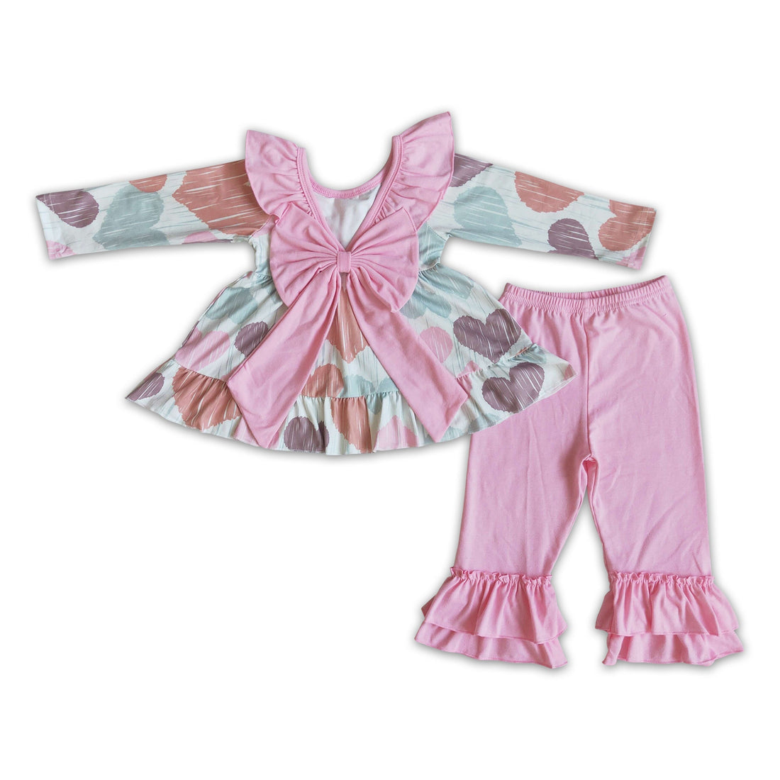 Heart print backless tunic pink pants boutique girls Valentine&