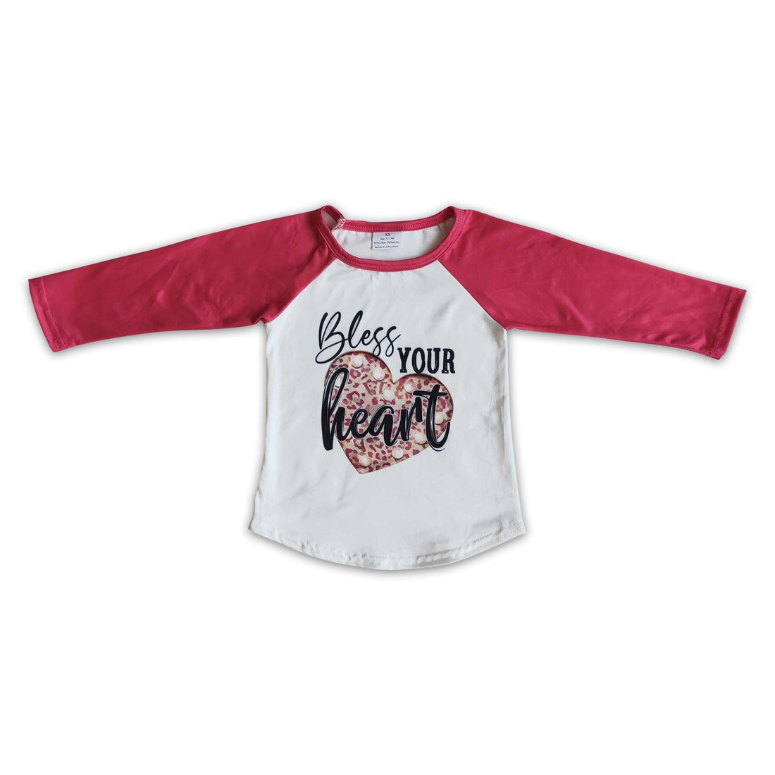 Bless your heart long sleeve raglan kids girls valentine&