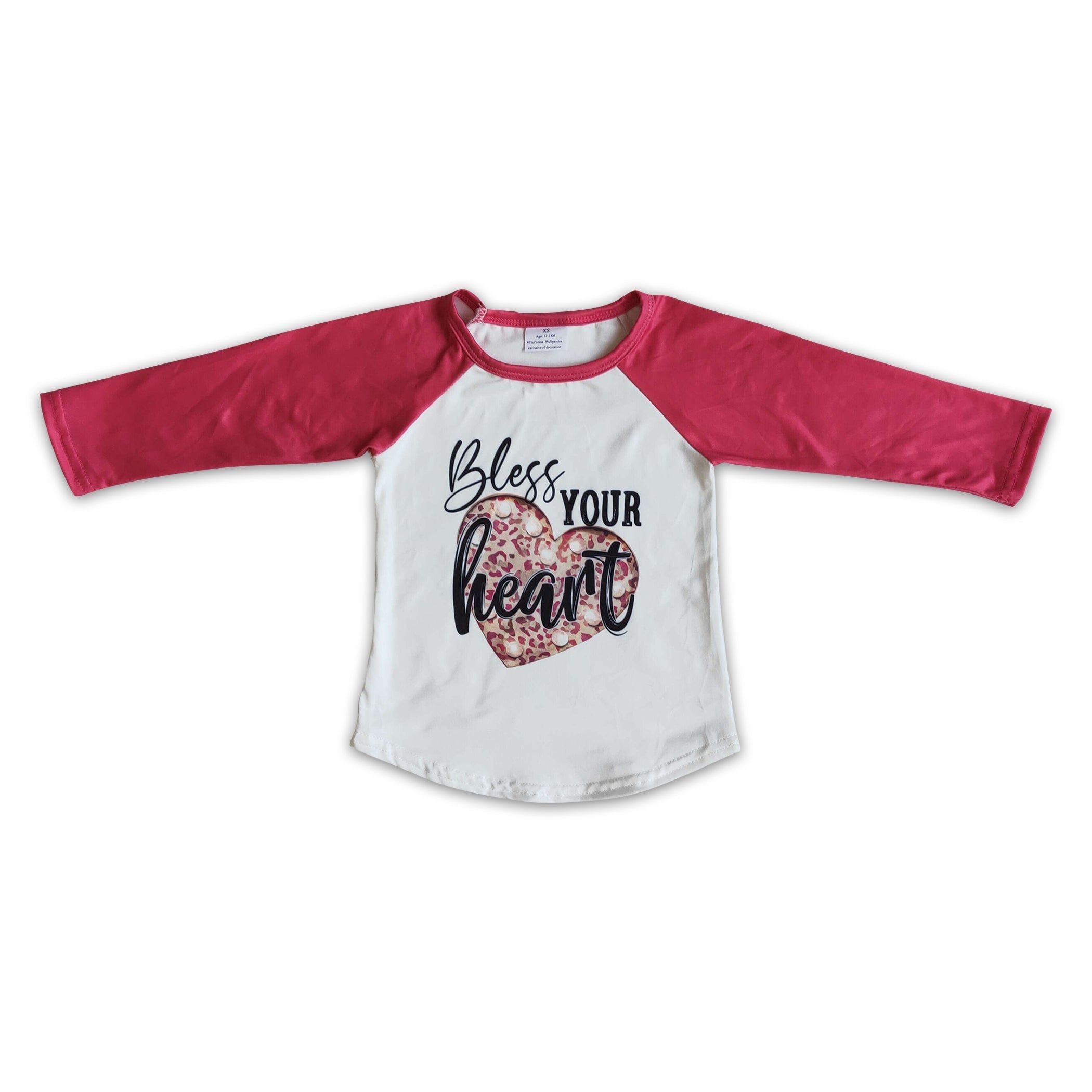 Bless your heart long sleeve raglan kids girls valentine&