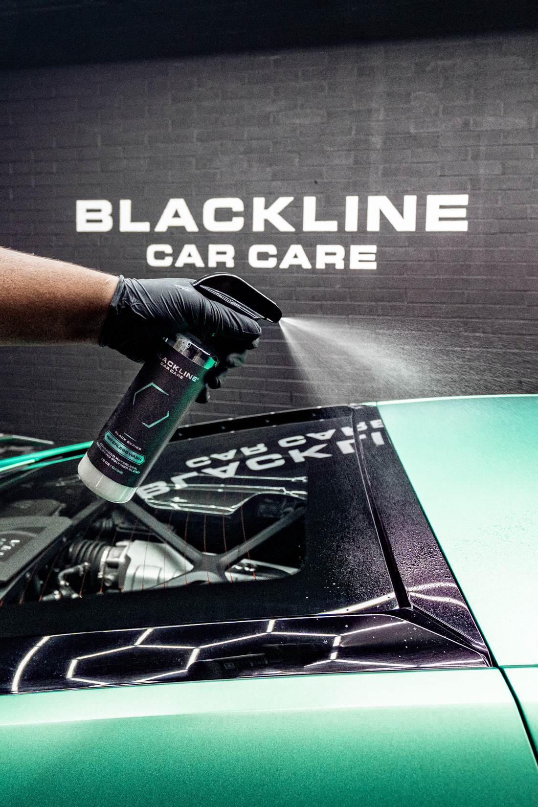 Blackline Car Care BLACKLINE® Waterless Wash bottle with label, designed for eco-friendly vehicle cleaning.