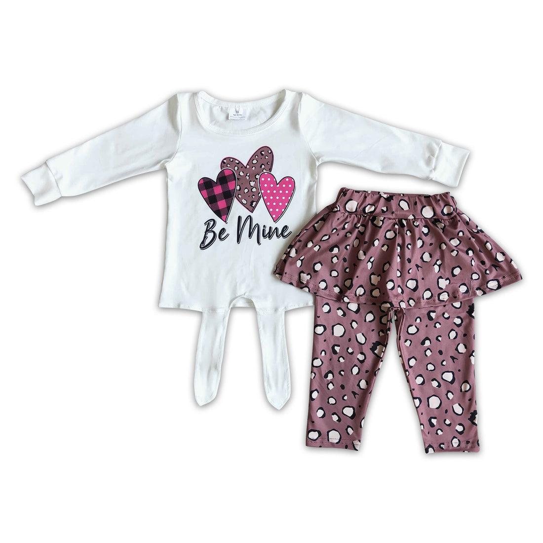 Be mine heart print shirt leopard leggings match skirt girls boutique valentine&