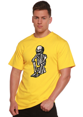 Sad skeleton Halloween unisex T-shirt by Spun Bamboo, short sleeve design with graphic print in bamboo viscose and organic cotton fabric.