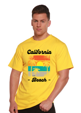 Spun Bamboo California Beach unisex graphic T-shirt with short sleeves, bamboo viscose and organic cotton fabric, featuring a beach print.