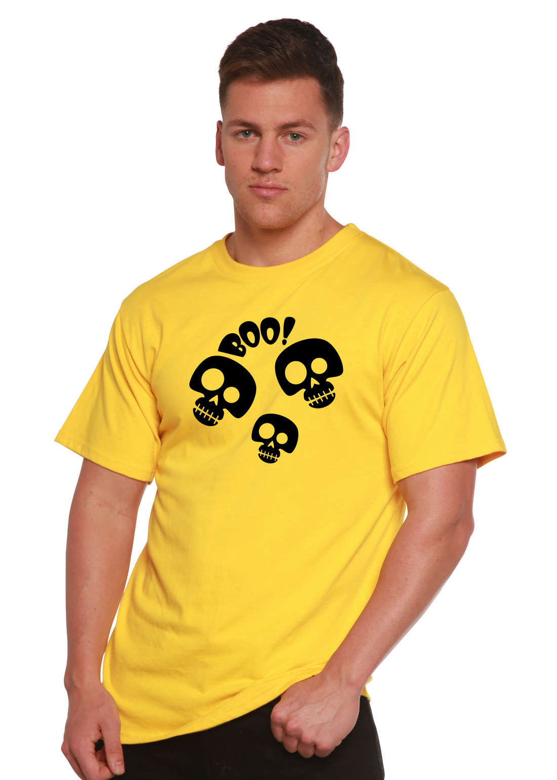 Spun Bamboo Halloween Boo unisex bamboo viscose cotton short sleeve graphic T-shirt with Halloween-themed print, men&