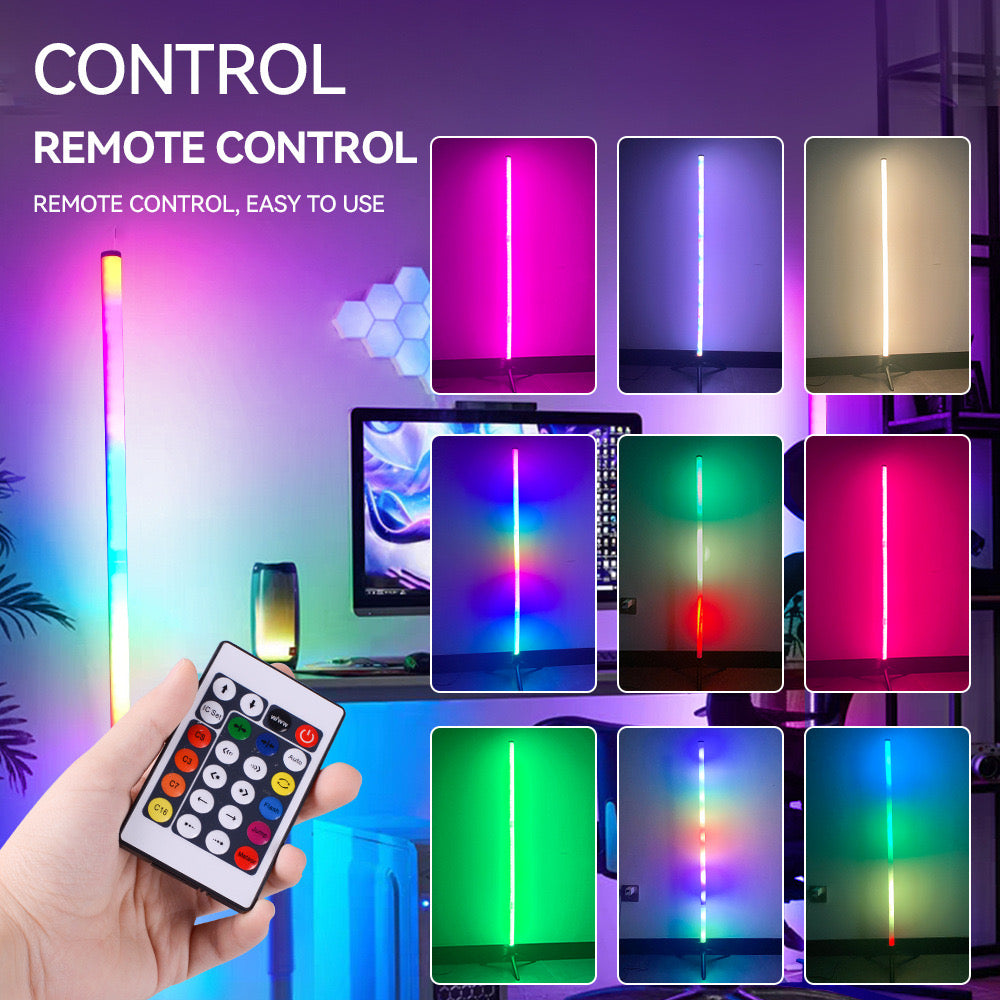 Healthova USB powered LED floor lamp with color-changing LEDs and remote control, ideal for cozy bedroom, living room, or game room lighting.