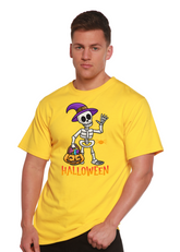Unisex Happy Halloween graphic T-shirt by Spun Bamboo, short sleeve, made from bamboo viscose and organic cotton, featuring Halloween print.
