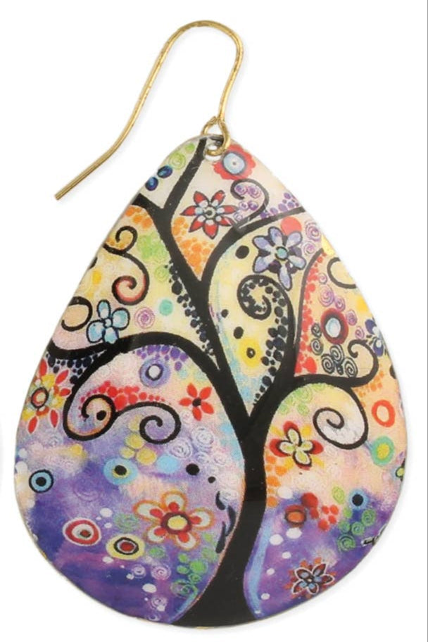 Whimsical Tree of Life teardrop earrings with intricate design, perfect for accessories and women&