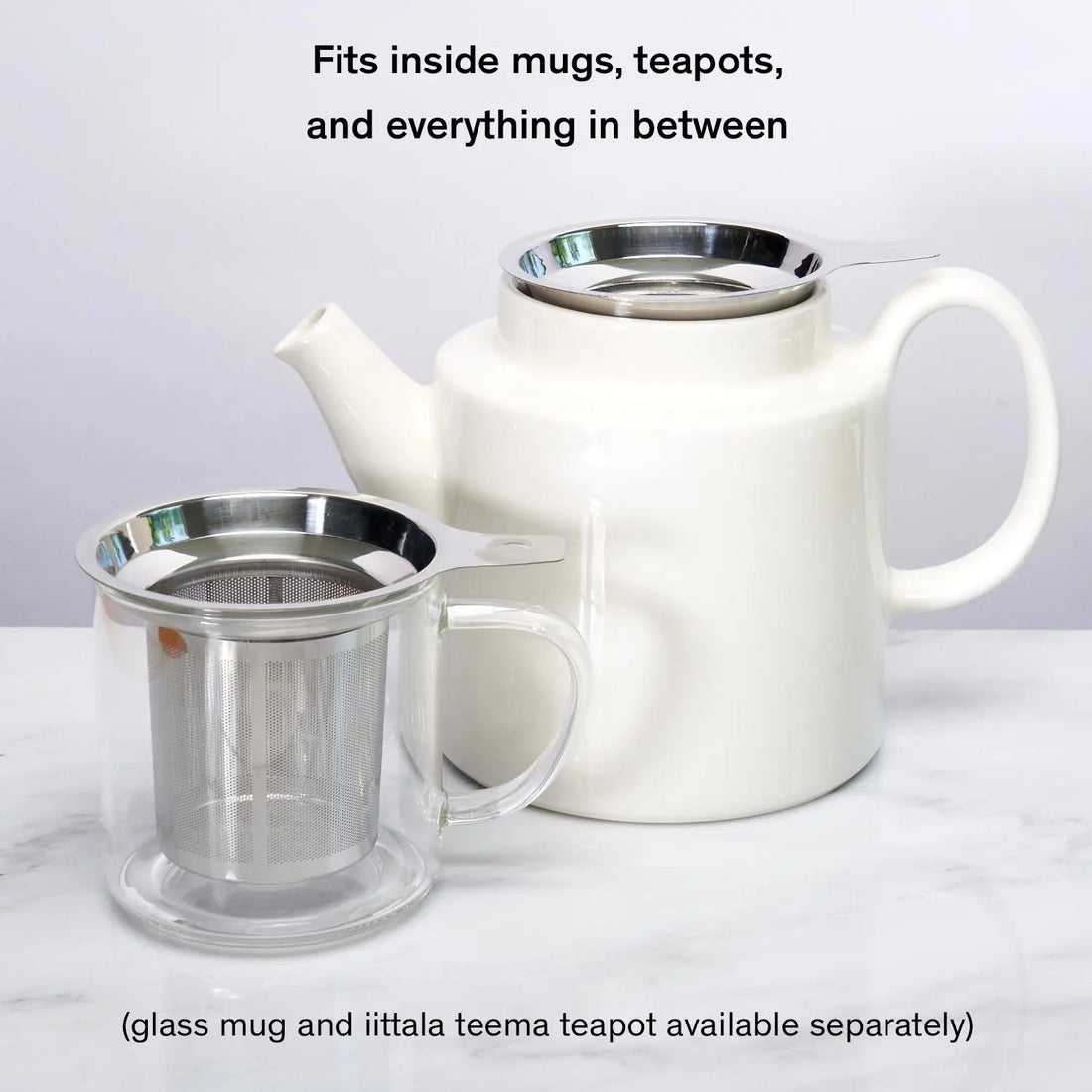 August Uncommon Tea One Cup Infuser with tea pot and mug for easy brewing, replacing traditional tea balls for a modern tea experience.