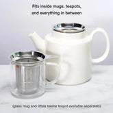 August Uncommon Tea One Cup Infuser with tea pot and mug for easy brewing, replacing traditional tea balls for a modern tea experience.