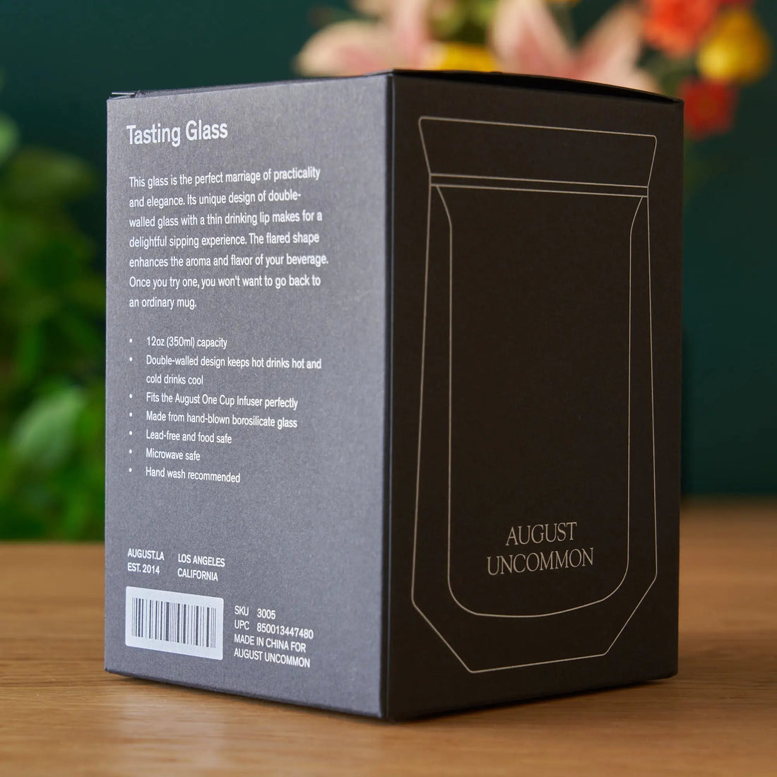 August Uncommon Tea tasting glass for tea, showcasing a clear, elegant teaware piece designed for refined drinking experiences.