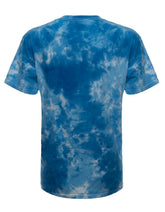 Back view of SpectraUSA Cloud Wash Sky tie-dye t-shirt featuring a vibrant blue and gray cloud pattern.