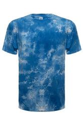 SpectraUSA Cloud Wash Sky tie-dye tee shirt featuring a vibrant blue and white cloud pattern on a casual cotton tee.