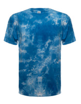 SpectraUSA Cloud Wash Sky tie-dye tee shirt with vibrant blue and gray cloud pattern on front.