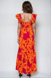 Vibrant fire floral high-low maxi dress by Fitkitty Culture, flowing women’s clothing with bold floral print and elegant style.