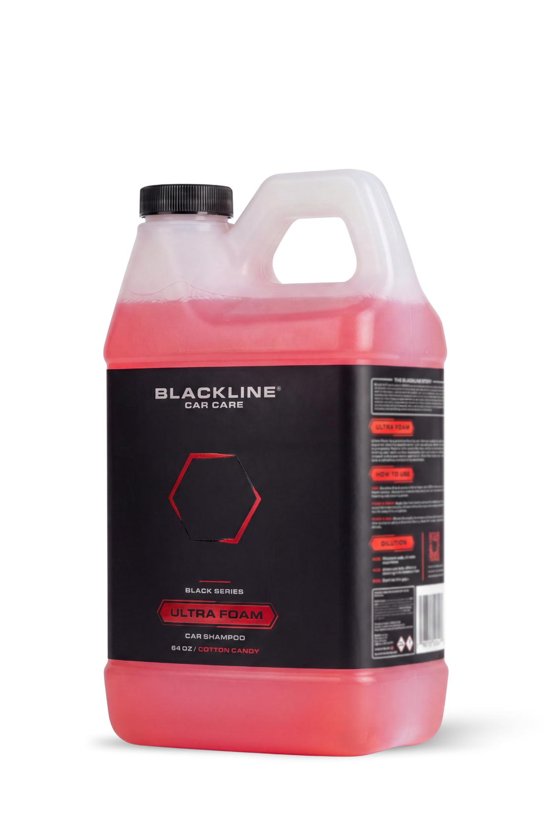 Blackline Car Care BLACKLINE® Ultra Foam car shampoo being applied to a vehicle, featuring rich foam for cleaning and shine.