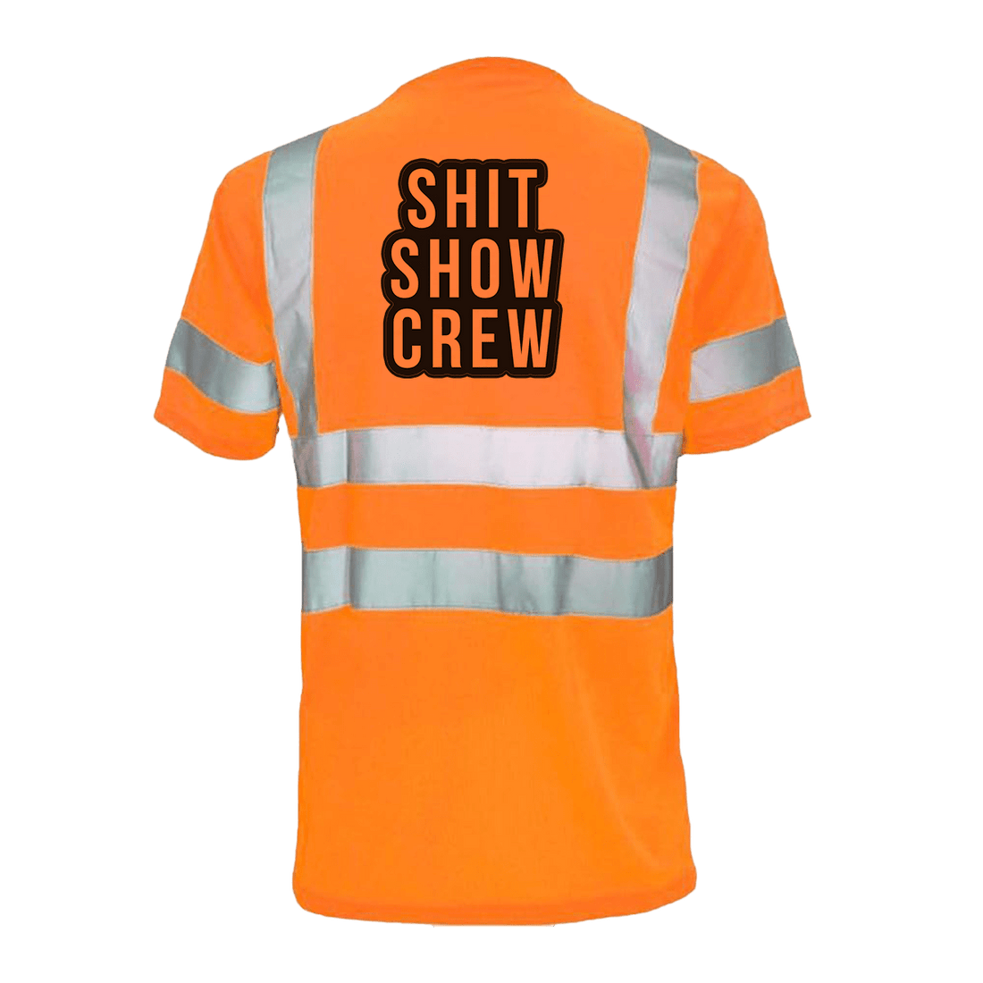 Reflective safety T-shirt from Armed American Supply featuring "Shit Show Crew" text and high-visibility reflective details.