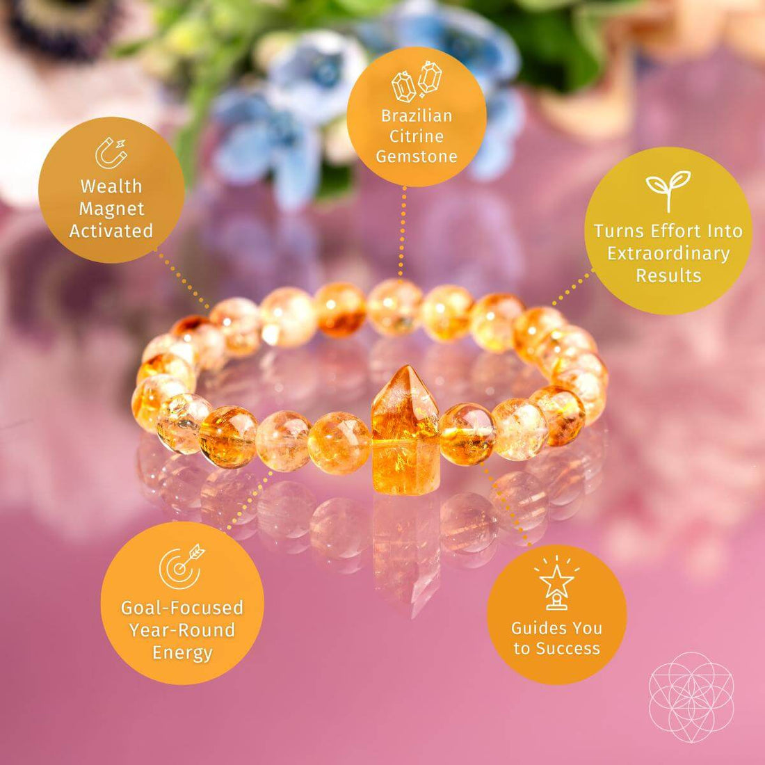 Citrine bracelet from 365 Days of Brilliance by Conscious Items, featuring polished yellow gemstone beads on a stretch cord.