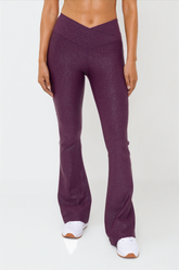 Luxe Edge leather-look crossover flare leggings from Fitkitty Culture Athleisure Wear, featuring a stylish flare leg design.