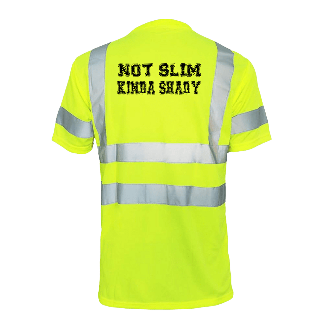 Reflective Slim Shady safety T-shirt by Armed American Supply with high-visibility reflective strips on a black fabric background.