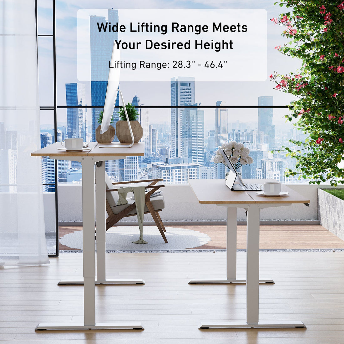 DeerRun® electric standing desk, 39x23 inches, height adjustable with a smooth surface and modern design.