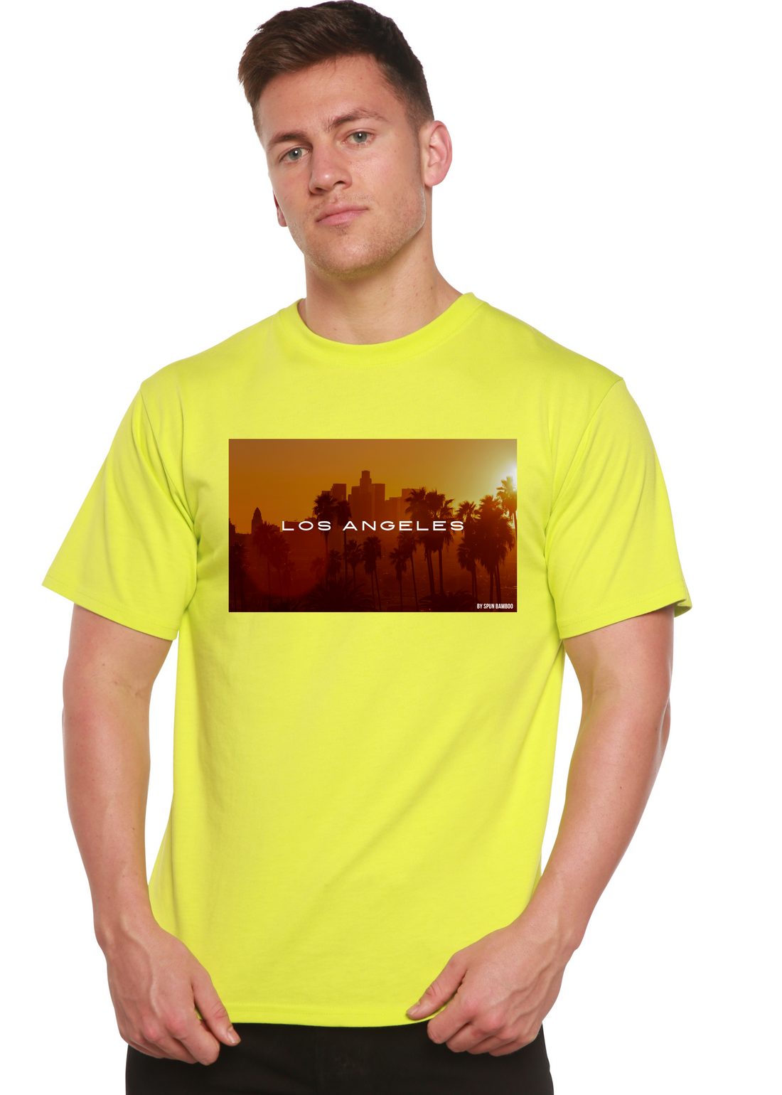 Unisex bamboo viscose organic cotton graphic T-shirt by Spun Bamboo, featuring a printed design on short sleeve men&
