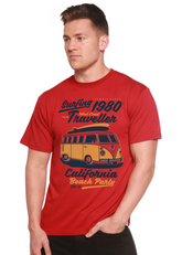 Mens Spun Bamboo Surfing graphic T-shirt featuring short sleeves and vibrant print in bamboo viscose and organic cotton fabric.