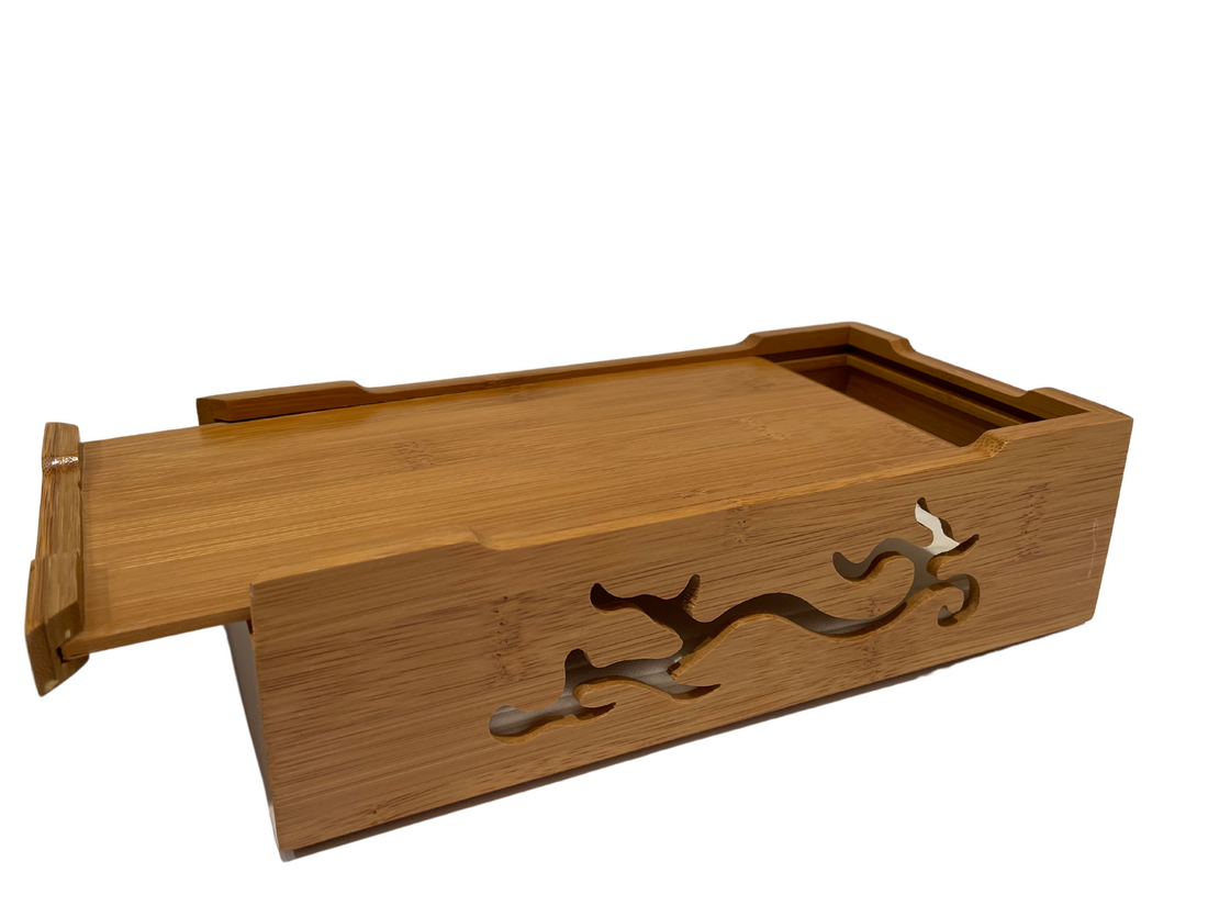 Spun Bamboo tissue box with natural bamboo finish, rectangular shape, and open-top design for easy tissue access.