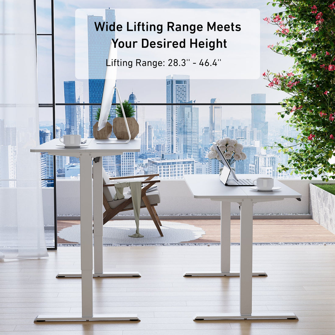 DeerRun® electric standing desk, 39 x 23 inches, height adjustable with a spacious work surface and modern design.