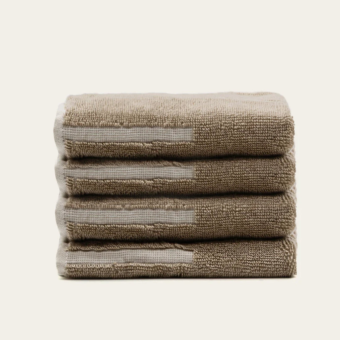 Set of four Sorrel Australian cotton washcloths in tan, soft and plush, from Italic.