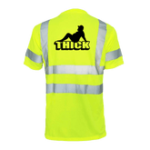 Reflective safety t-shirt from Armed American Supply with high-visibility reflective strips on a black fabric background.