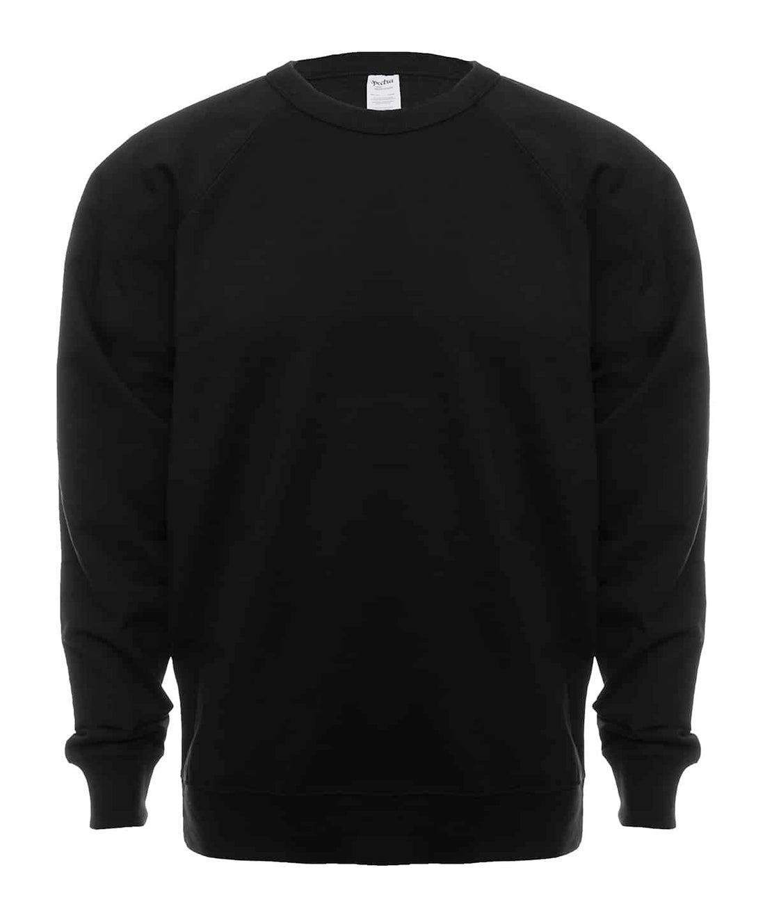 Black French Terry fleece crewneck sweater by SpectraUSA, front view showing soft fabric and classic design.