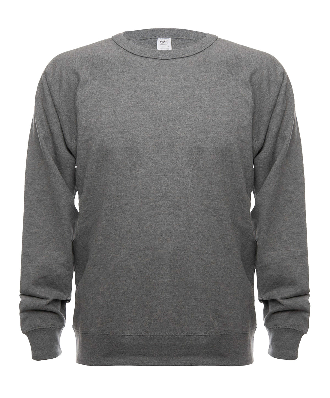 SpectraUSA French Terry Crew in graphite heather fleece, front view showing soft fabric and casual fit.