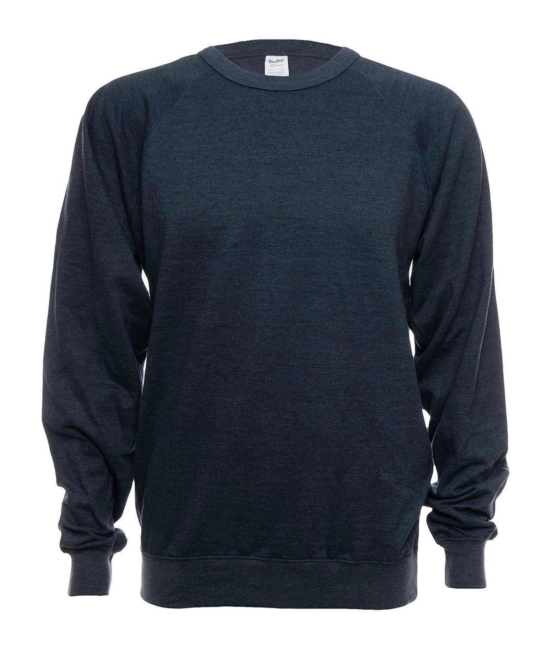Navy Heather French Terry Crewneck fleece by SpectraUSA, front view showing soft fabric and classic fit.