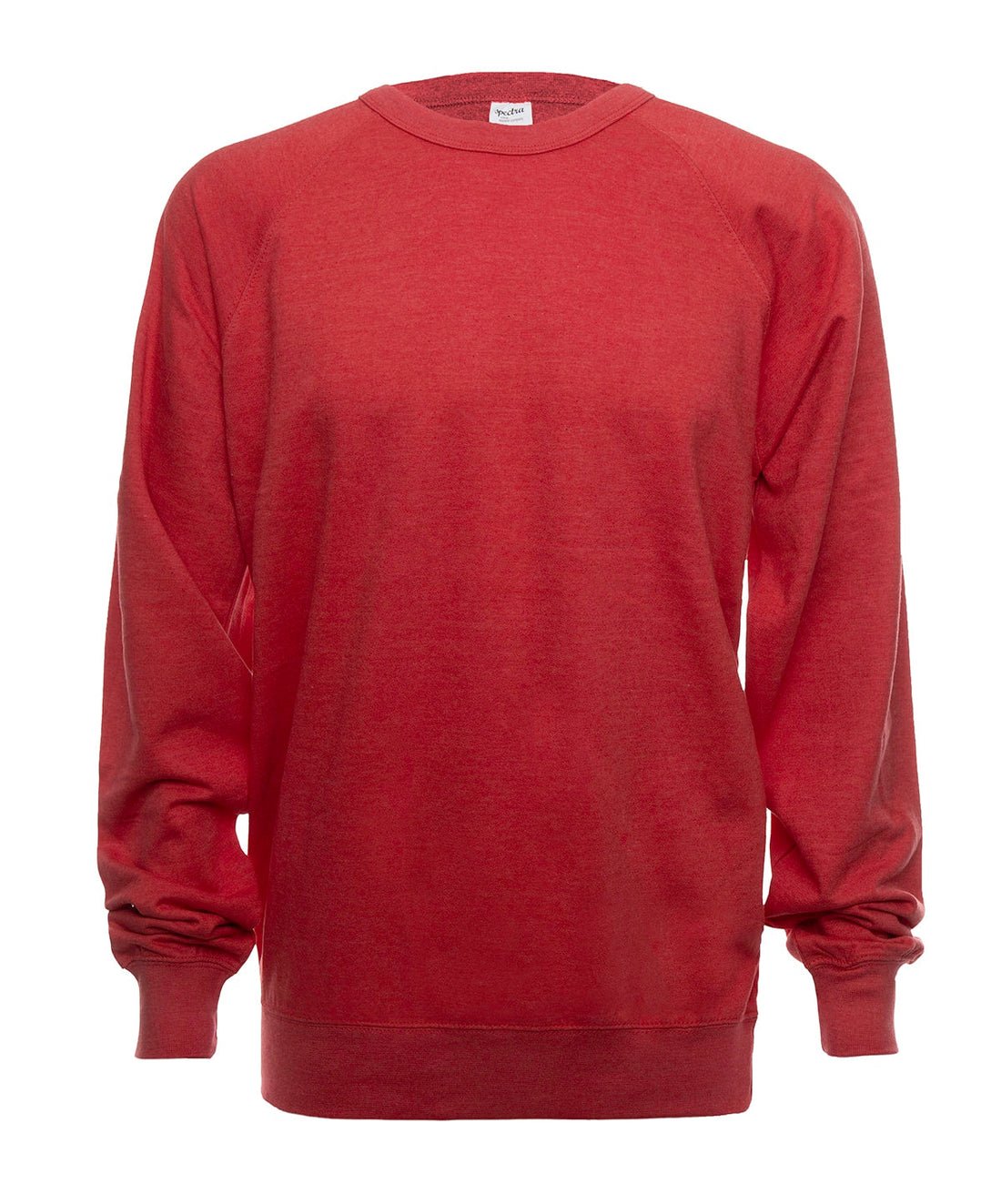Red Heather SpectraUSA French Terry Crew fleece sweatshirt with a front view, showcasing soft fleece fabric and casual style