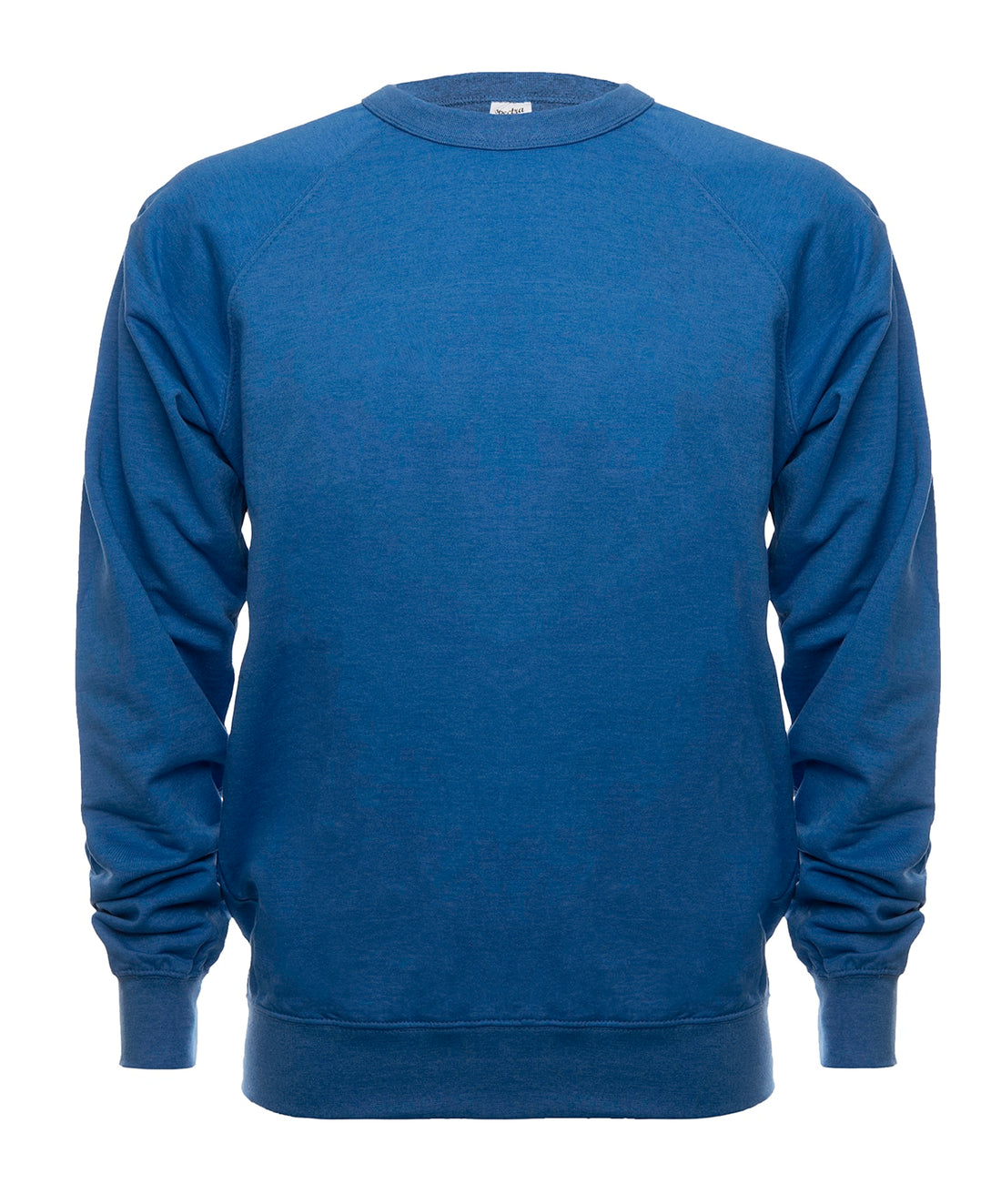 SpectraUSA French Terry Crew in royal heather fleece, front view showing comfortable crewneck and soft textured fabric.