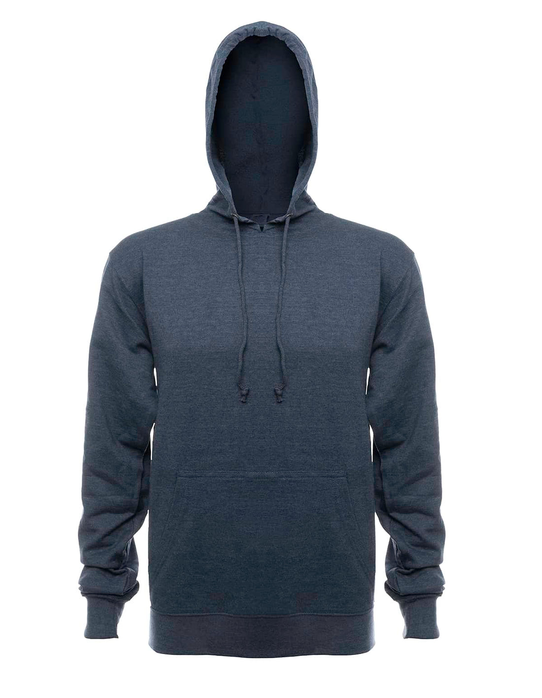 SpectraUSA French Terry hoodie in navy heather with fleece interior, front view showing comfortable casual design.
