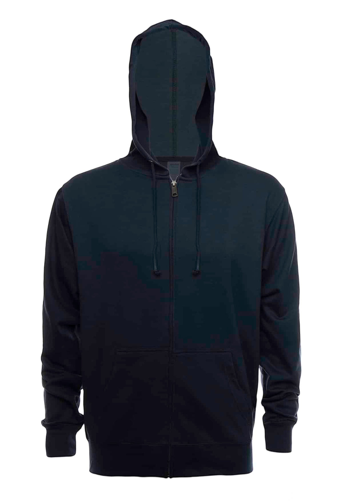 Navy ZIP Hoodie French Terry fleece by SpectraUSA with front zipper and casual fit, displayed on a mannequin.