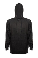 SpectraUSA ZIP Hoodie French Terry fleece in charcoal heather, front view showing full zipper and hood details.