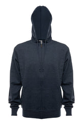 Navy Heather ZIP hoodie made of soft French Terry fleece by SpectraUSA, front view showing full zip and hoodie design.