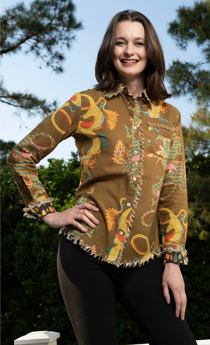 Cape Cod Top Olive Dragon Print